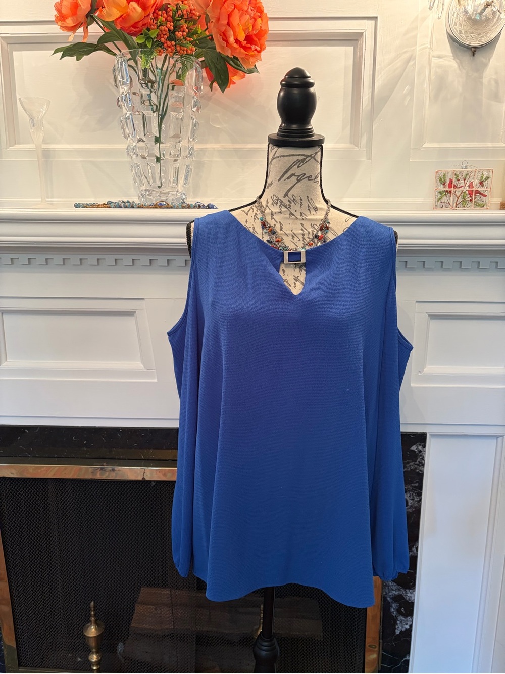 ZAC  & RACHEL Royal Blue Cold-Shoulder Blouse with Decorative Buckle
